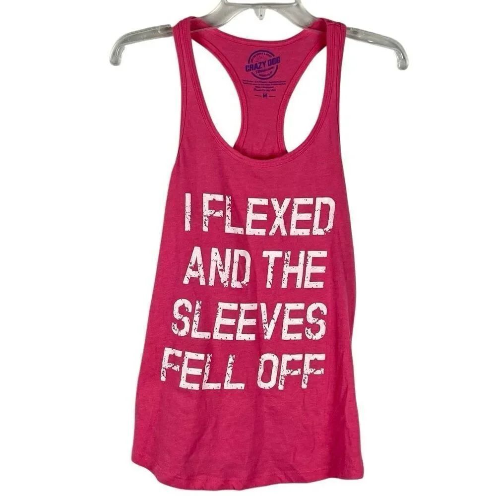 Crazy Dog T-ShirtsâPink Women's "I Flexed and the Sleeves Fell Off" Athletic Tan